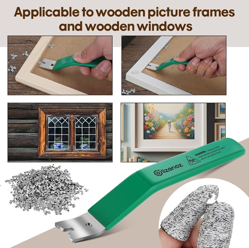 lizenoz Glazier Point Driver Tool with 200 Glazing Points & 2 Finger Cots - for Framing Glass, Pictures, Cross Stitch - Rust-Resistant Iron/Zinc Push Points, Easy-Grip Handle - Image 5